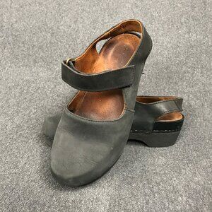 Wolky Casual Mary Jane Slingback Clogs Black Leather Wedge Women's SZ 5.5 EU 36